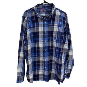 Ralph Lauren Chaps Mens Long Sleeve ButtonDown Blue Black Plaid Shirt Size L​​​